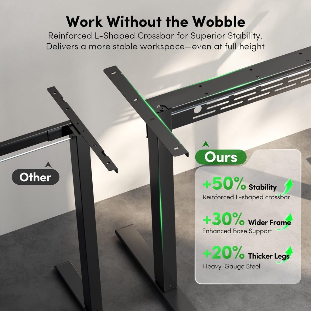 Electric Standing Desk with L-Shaped Crossbar & Cable Management System, 48 x 24 Inches Sit Stand up Desk, Adjustable