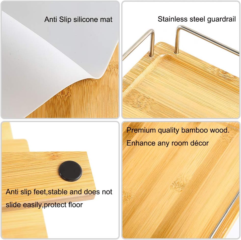 Adjustable Raised Dog Bowls, Bamboo Elevated Feeder Stand with Non-Skid Feet for Food and Water, 5 Level Wooden Pet