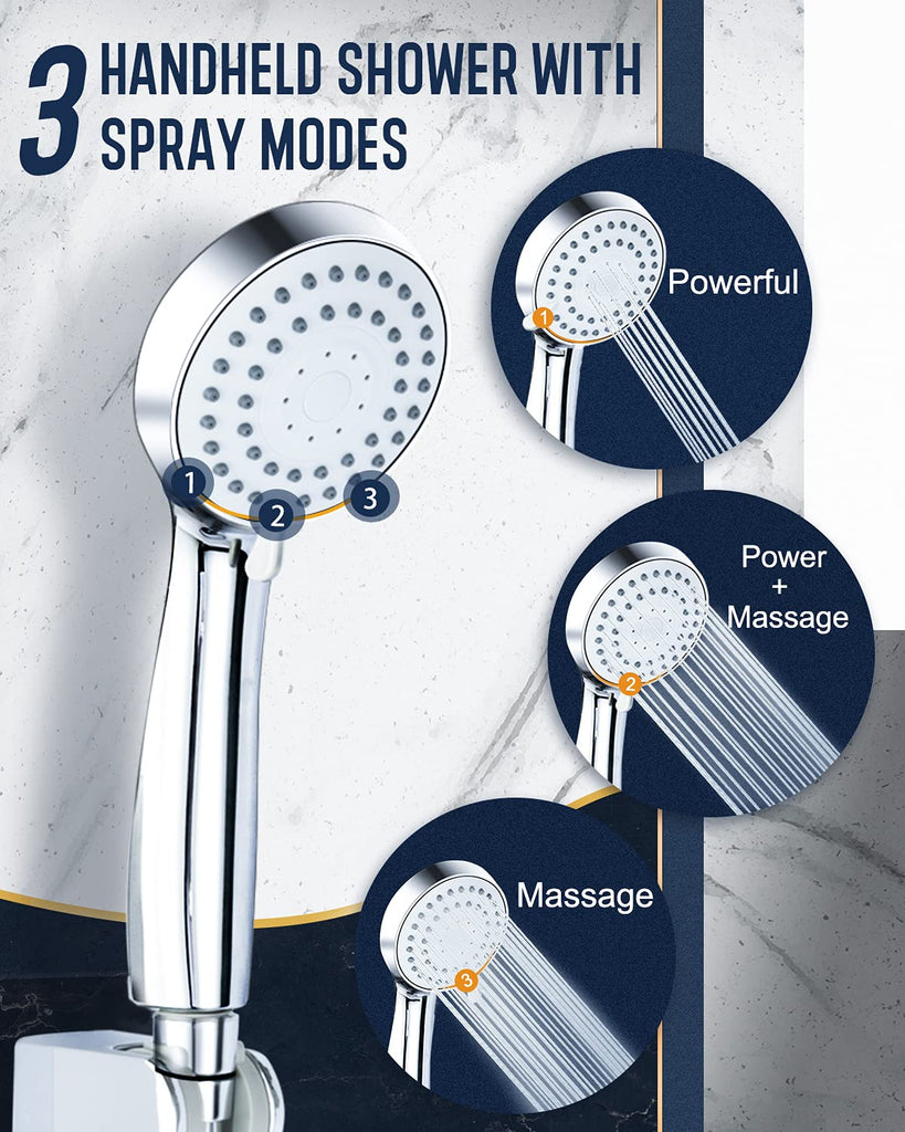 High Pressure 8" Rainfall Shower Head and Handheld Shower Heads Combo, with 60" hose, Punch-free, Dual Powerful