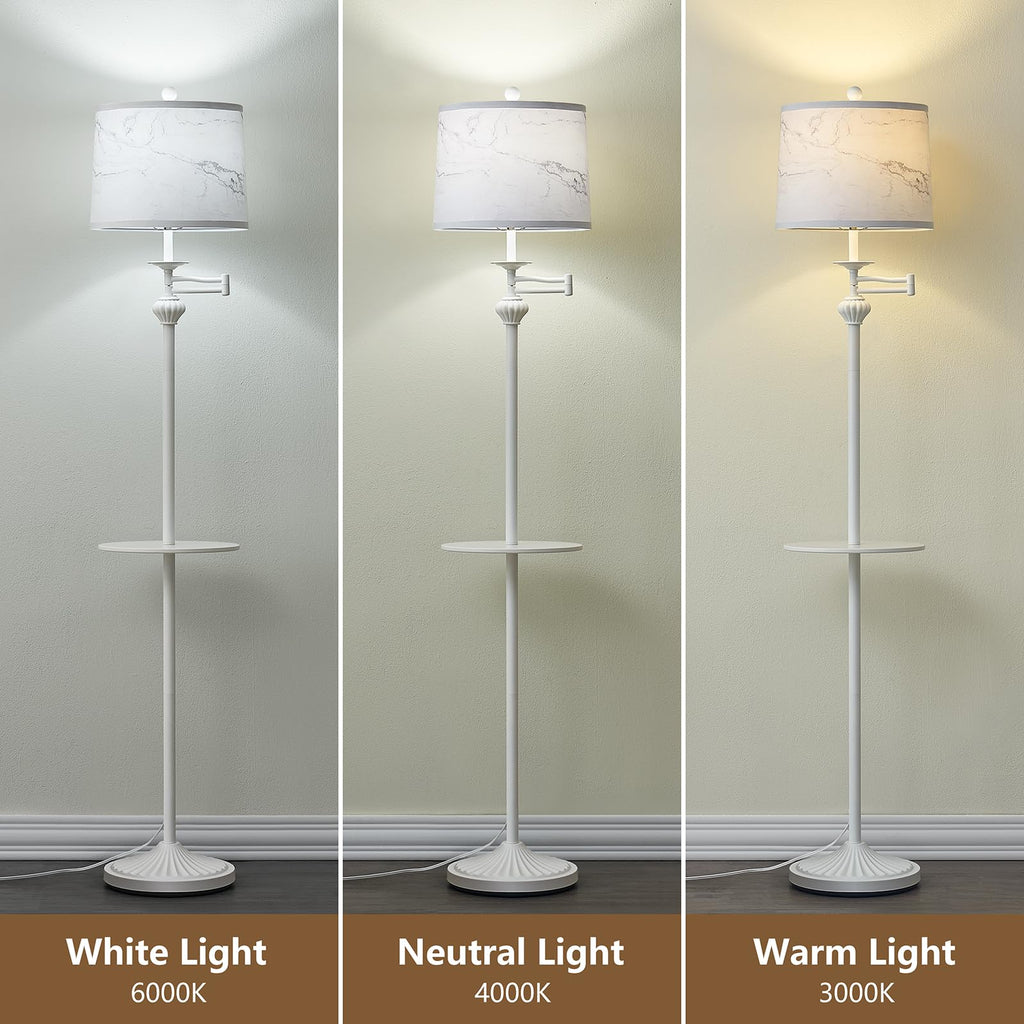 Floor Lamp with 350° Adjustable Swing Arm, Standing Lamp with Storage Tray