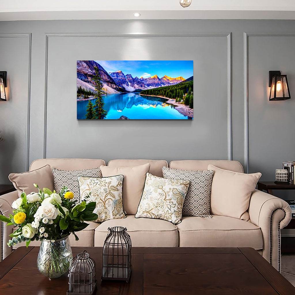 Moraine Lake Canvas Wall Art 57x28 Inches Framed Rocky Mountain Lake Wall Decor Wood Frame Waterproof HD Giclee Print