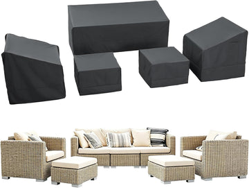 5 Piece Patio Furniture Covers Set - Heavy-Duty 600D Oxford Fabric Waterproof 3-seater Sofa 79"W + 2 Armchairs 33"W +