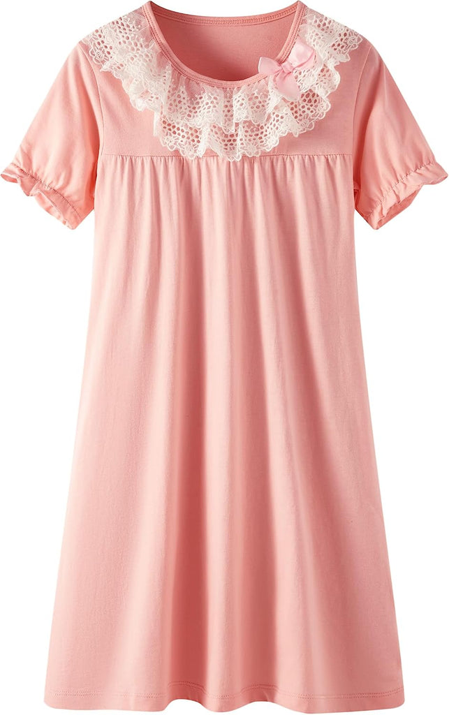Girls Nightgowns Vintage Princess Night Gown Dress for Toddler Kids Short Sleeve Nightdress Pack