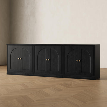 Monos 95" Storage Cabinet Set of 3 with Doors & Shelves, Modular Fluted Accent Arched Sideboard Buffet Cabinet