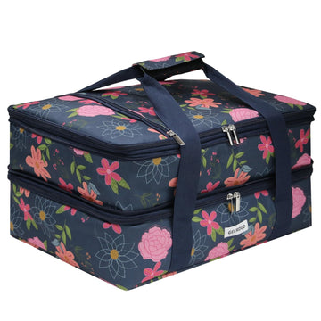Double Decker Insulated Casserole Carrier, Expandable Thermal Food Warmer Bag Fits 9x13 Dish, Leak-Proof Potluck