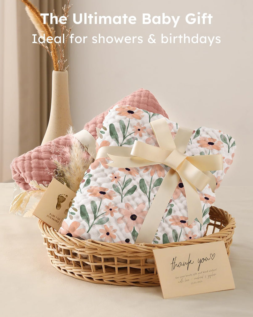 Hooded Baby Bath Towels 2 Pack 100% Muslin Organic Cotton with Hood