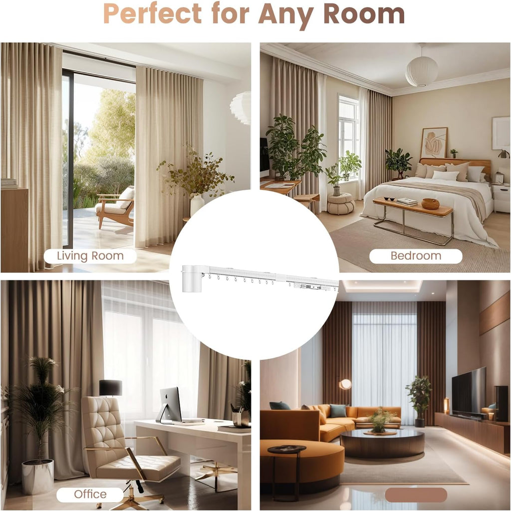 Smart Electric Curtain Track, 177" Motorized Curtain Rail with APP & Remote Control, Ultra Quiet Automatic Smart Home