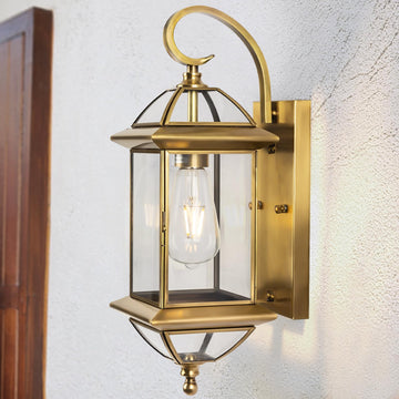 Gold Copper Wall Light Fixture Outdoor 18 Inch, Solid Copper Porch Lantern