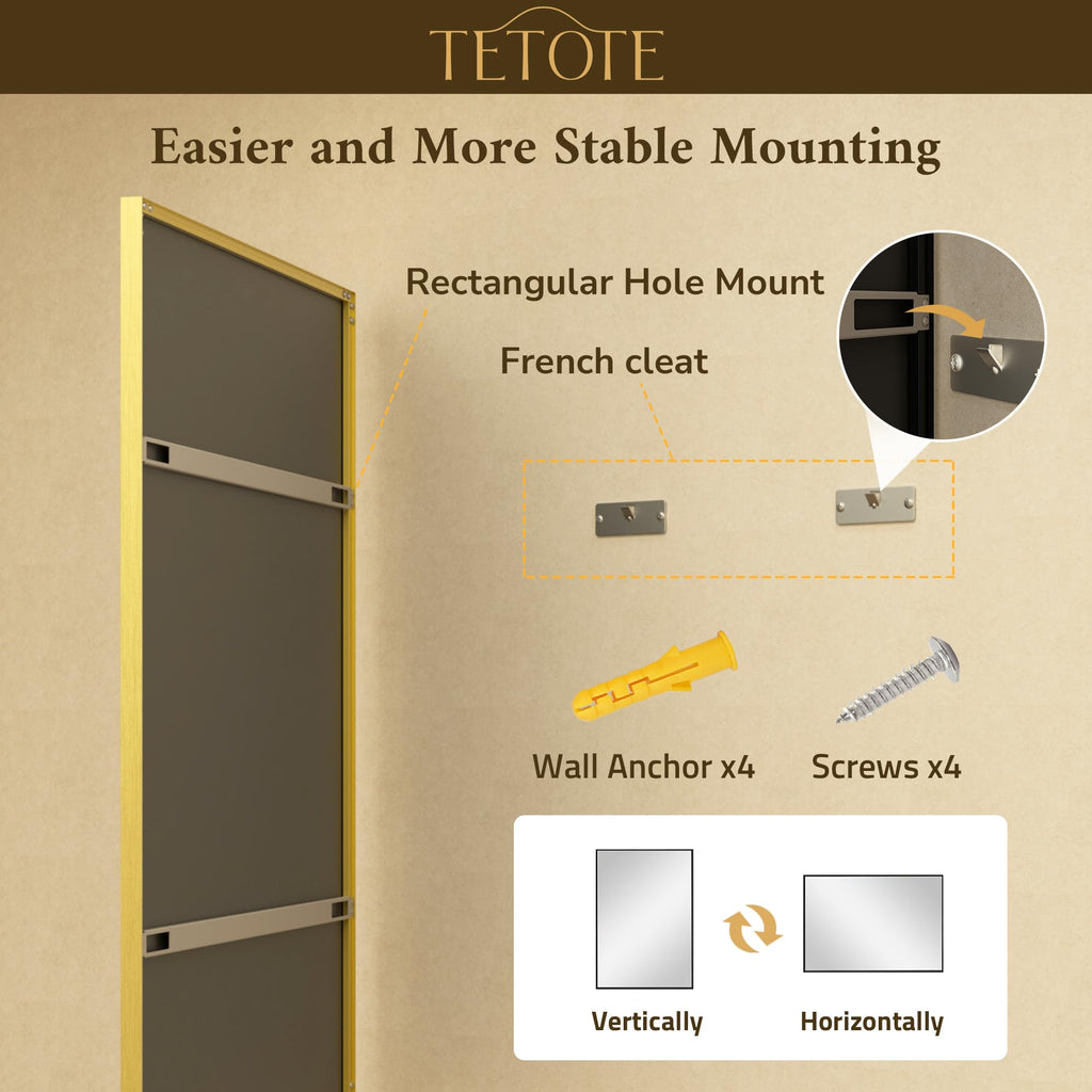 Brushed Gold Mirror Beveled Frame 72" x 36" Large Brass Gold Rectangle Bathroom Vanity Wall Mirror for Over Sink
