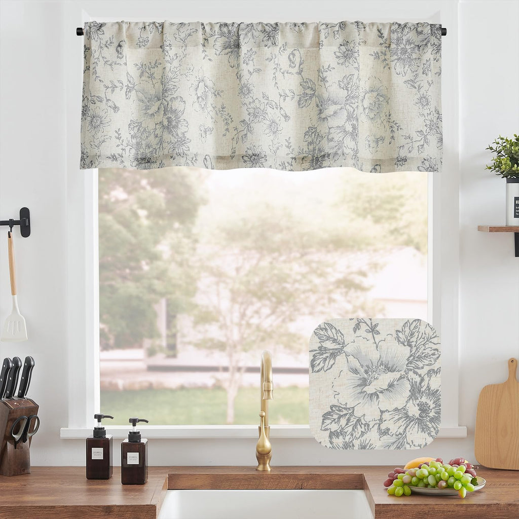 Off White Linen Ruffled Valance Curtain 18 Inch Rod Pocket 1 Panel