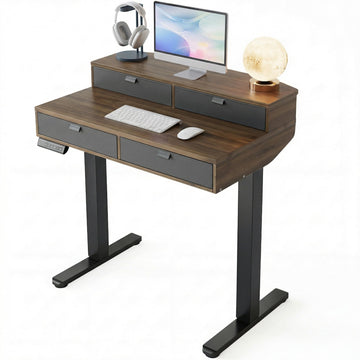 32 x 20 Inch Electric Standing Desk with 4 Drawers, Walnut