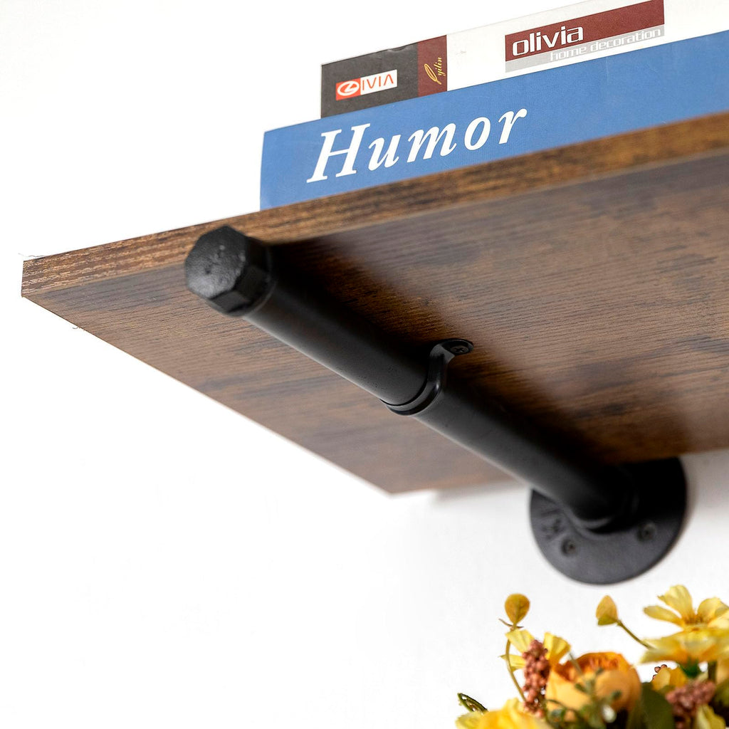 3/4" Industrial Pipe Shelf Brackets (6 Pack, 12") Black Iron Shelf Bracket Rustic Wall Mounted Shelving Brackets for