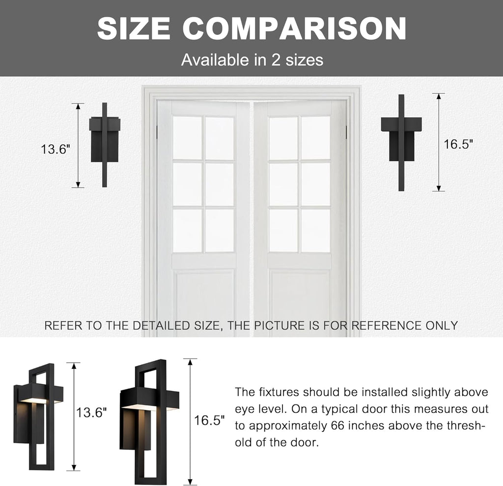Outdoor Wall Lights Modern Exterior Lighting Fixtures, 3000K Integrated LED Outdoor Wall Sconce Lighting 2 Packs