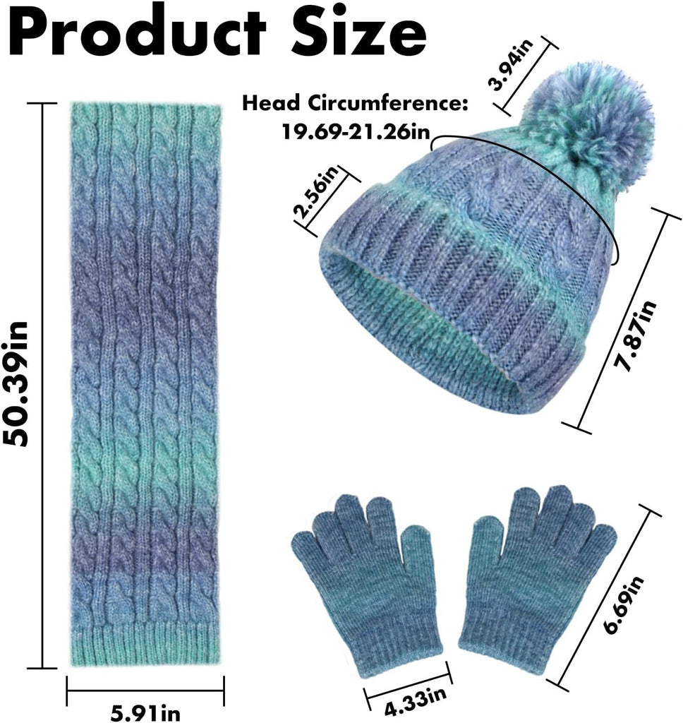 Kids Winter Beanie Hat Gloves Scarf Set, Girls Toddler Children Beanie Hats Gloves Knit Set Neck Warmer for Girls