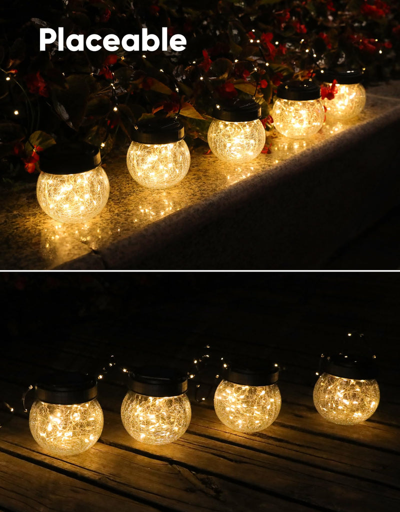 Lantern Solar Lights Outdoor Waterproof 2-Pack, Solar Powered Hanging Lights Cracked Glass Hanging Globes for