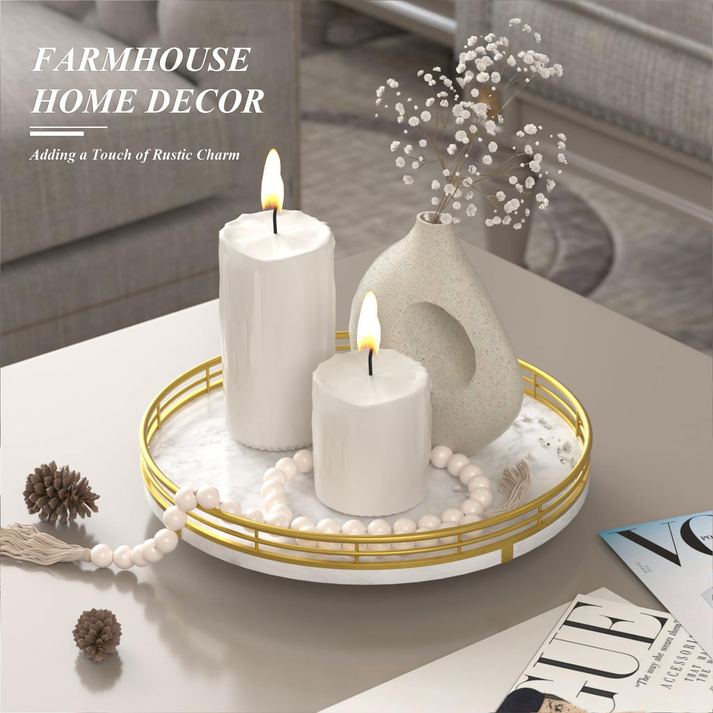 White Marble Lazy Susan with Gold Frame