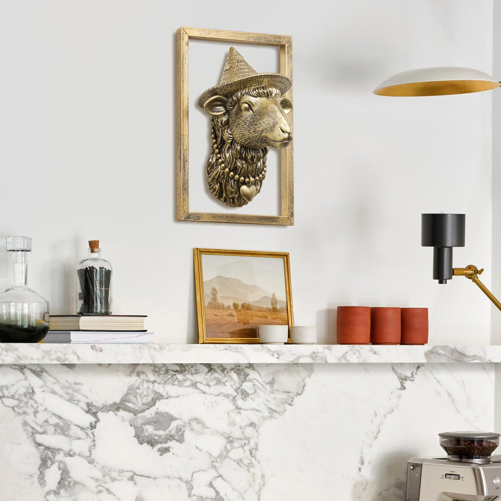 Animal Heads Wall Decor (Includes Metal Frame) Resin Animals Sculptures Head Wall Hanging Decoration Gold vintage