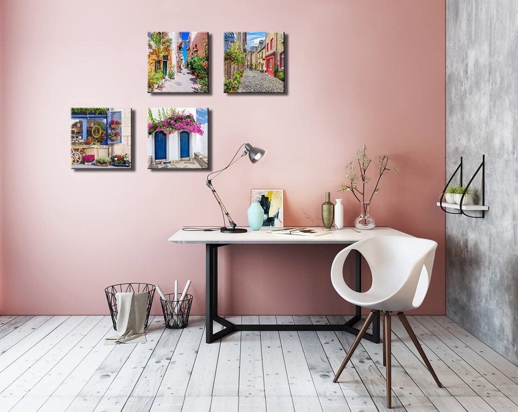 Italy Tuscan Wall, Colorful Nature Scenic Framed Pictures Canvas Prints, Modern Town Street Artwork Paintings Wall