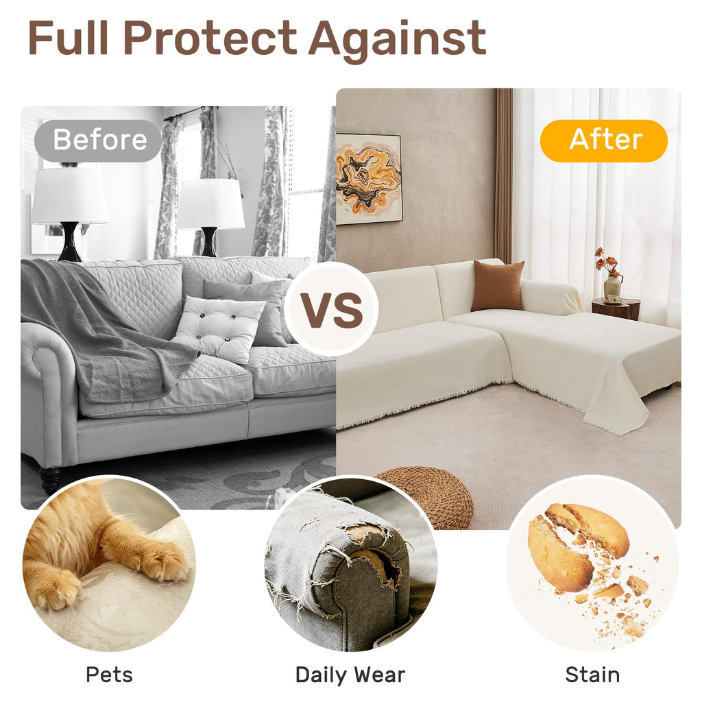 2 Pieces Sectional Couch Covers L Shaped Cover XL Cream White