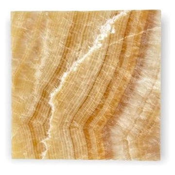 Premium Gold Onyx 12x12 Polished Marble Tile - Natural Stone Floor, Kitchen Backsplash, Fireplace Surround, Wall