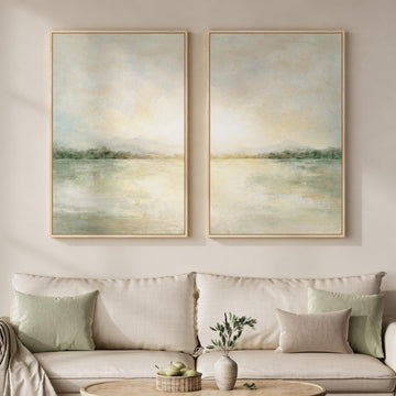 Framed Sage Green Abstract Landscape Wall Art, 24x36 Inch