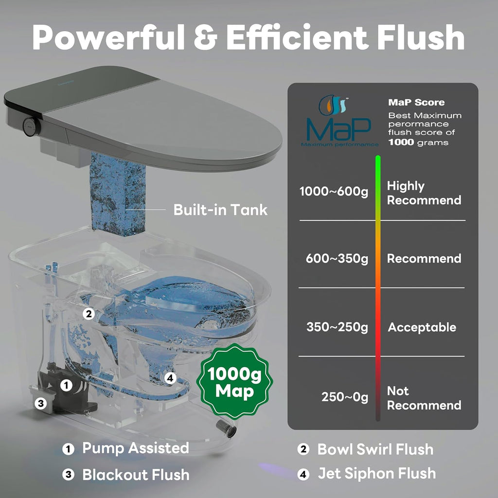 Casta Diva Smart Toilet with Bidet Built in, Auto Open/Close Lid,1000g MaP Flush, Heated Seat & Foam Dispenser