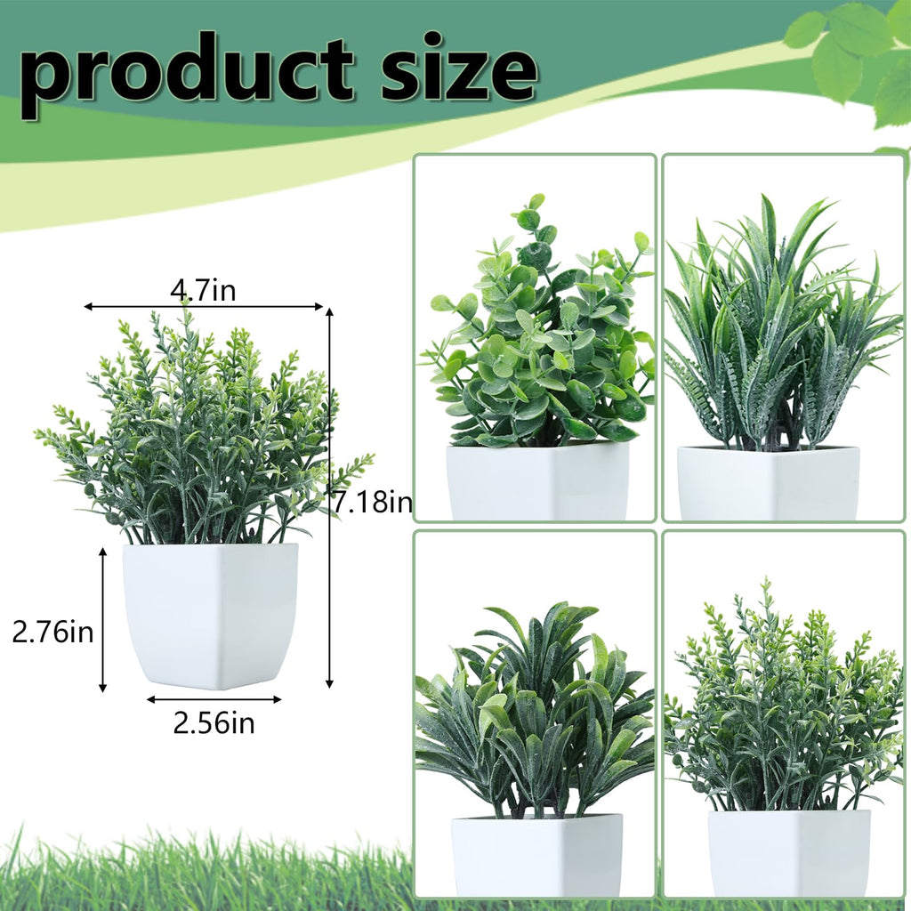 4 Pack Fake Plants in White Pot Small Artificial Eucalyptus