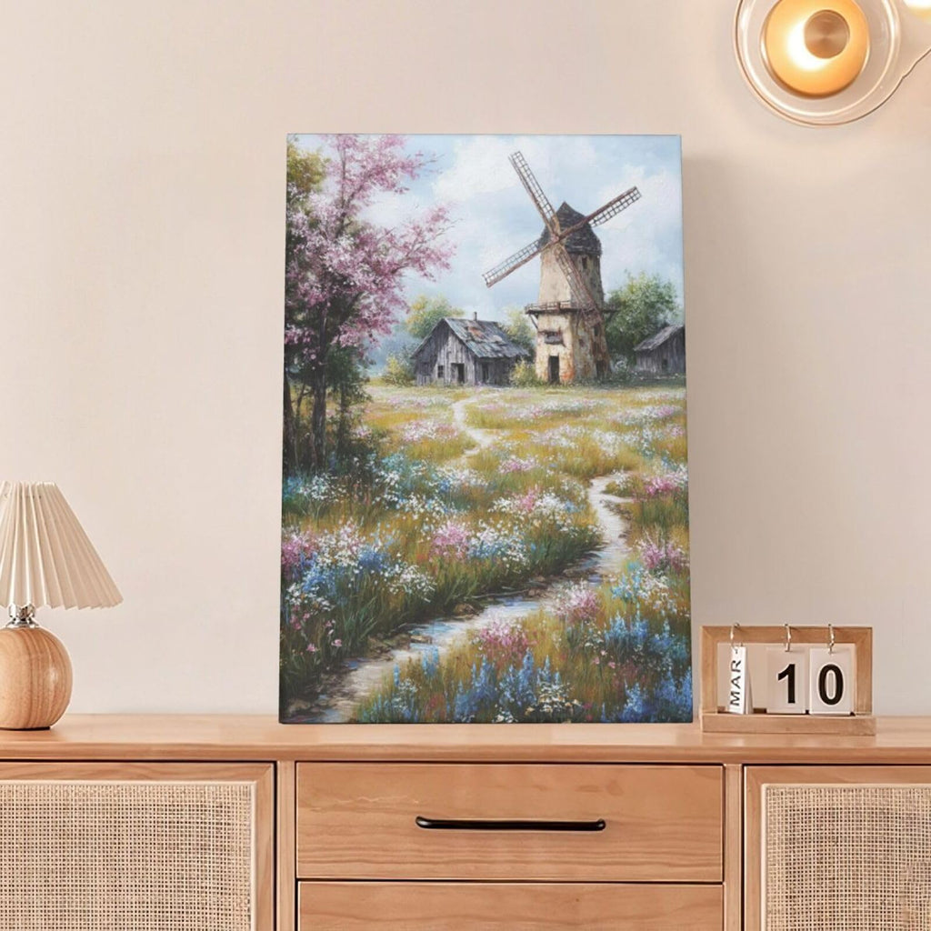 Farmhouse Windmill Wall Art Rustic Canvas Print Pictures Country Landscape Barn Painting Artwork Framed Decoration