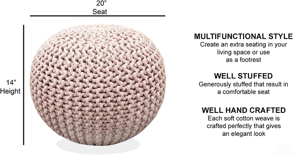 Round Pouf Ottoman Hand Knitted 100% Cotton Pouf Foot Stool - Knitted Bean Bag - Floor Chair Bedroom - Foot Rest for