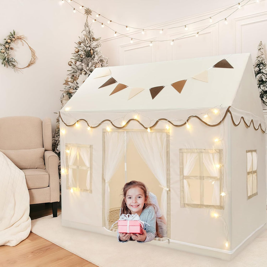 Kids Play Tent, Toddlers Large Playhouse with Star String, Flag, Machine Washable, Indoor and Outdoor Play Tent