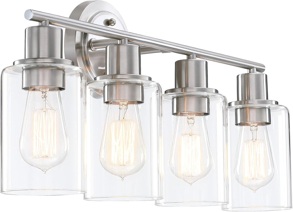 Brushed Nickel 4-Light Bathroom Light Fixture Over Mirror Sink, 4-Light Bathroom Vanity Lights Brushed Nickel Vanity