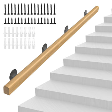 8FT Wooden Stair Handrails Indoor Outdoor Wall Mount