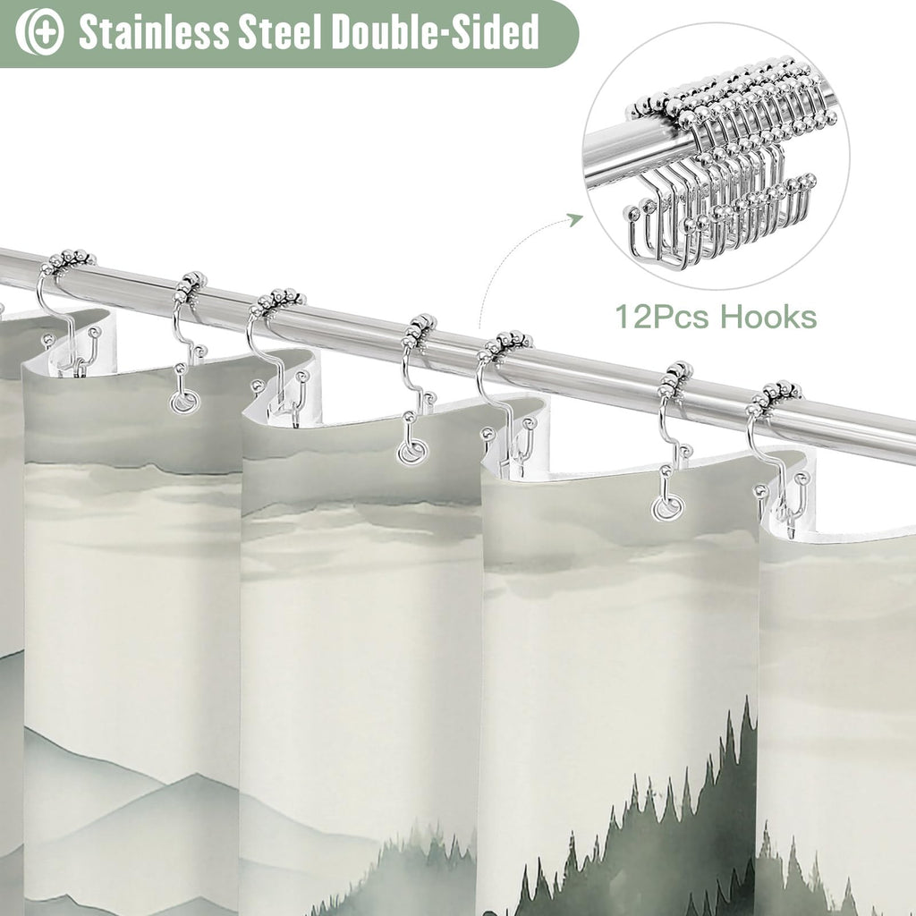 Litable 3 in 1 Waterproof Shower Curtain and Liner Set, Dark Green 72x84