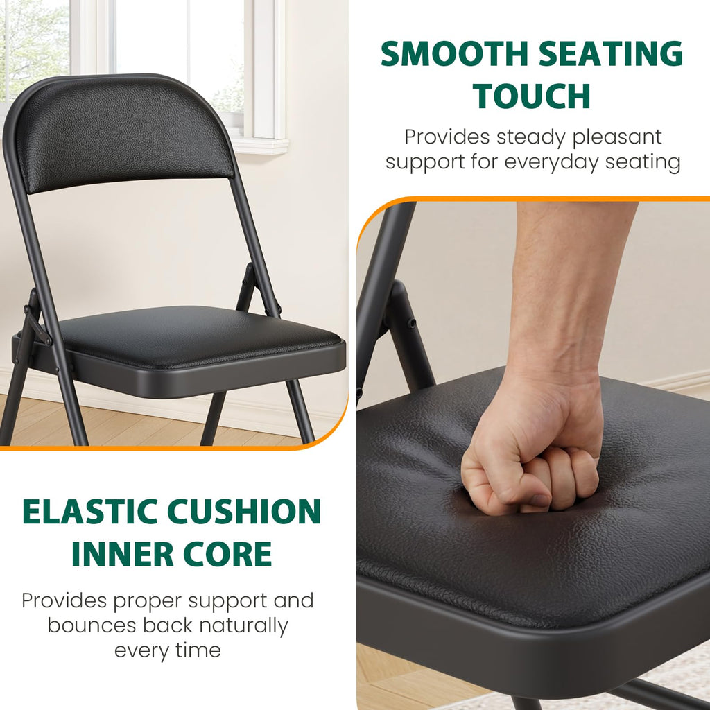 Folding Chairs 8 Pack, 350 lbs Heavy Duty Metal Frame Folding Chairs with PU Leather Padded Seat, Ergonomic Portable