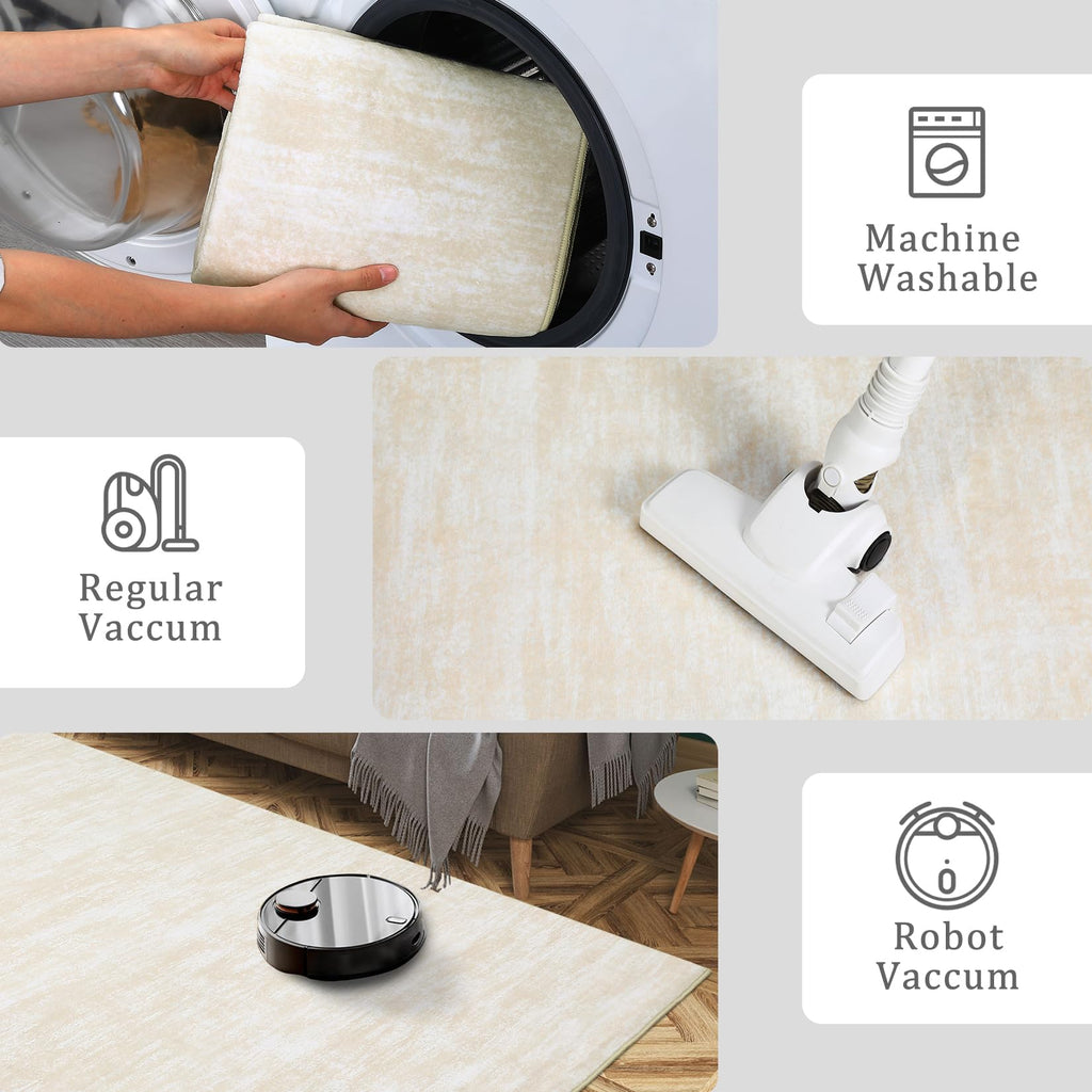 Modern Solid Rugs Washable Rug Large Cream