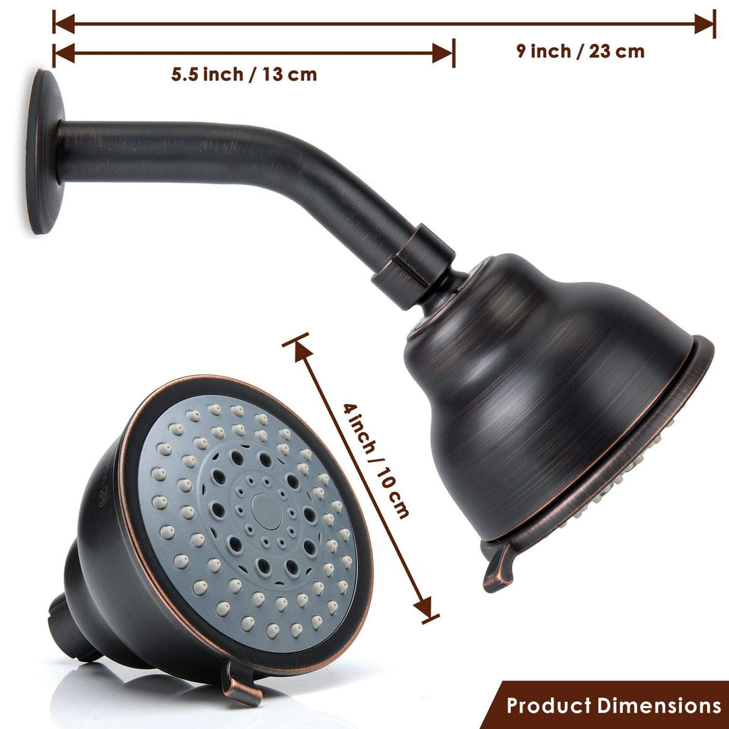 High Pressure Shower Head with Shower Arm - 5 Function Rain Shower Head - Comfortable Shower Experience Even at Low