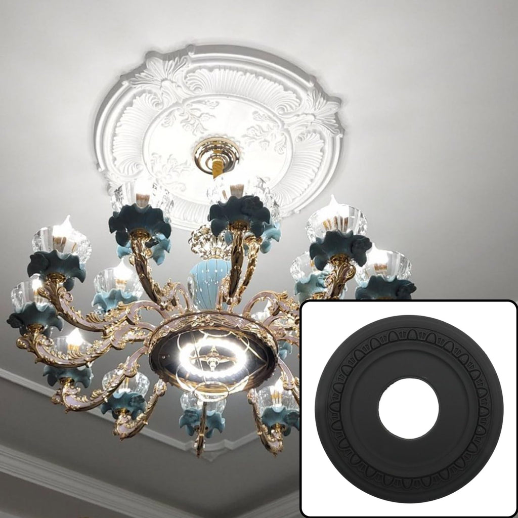 Black Ceiling Medallion 12"OD x 3.94"ID, PU Light Cover Modern