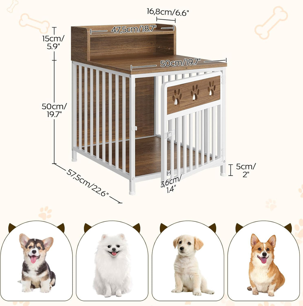 Dog Crate Furniture, Wooden Dog Kennel with Storage, Indoor Pet Crate End Table, Two-Tier Small Dogs House