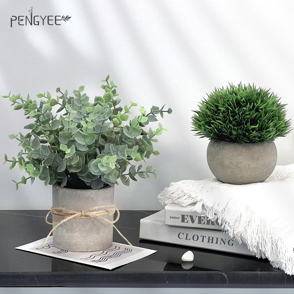 4 Pack Small Potted Eucalyptus Fake Plants Shelf