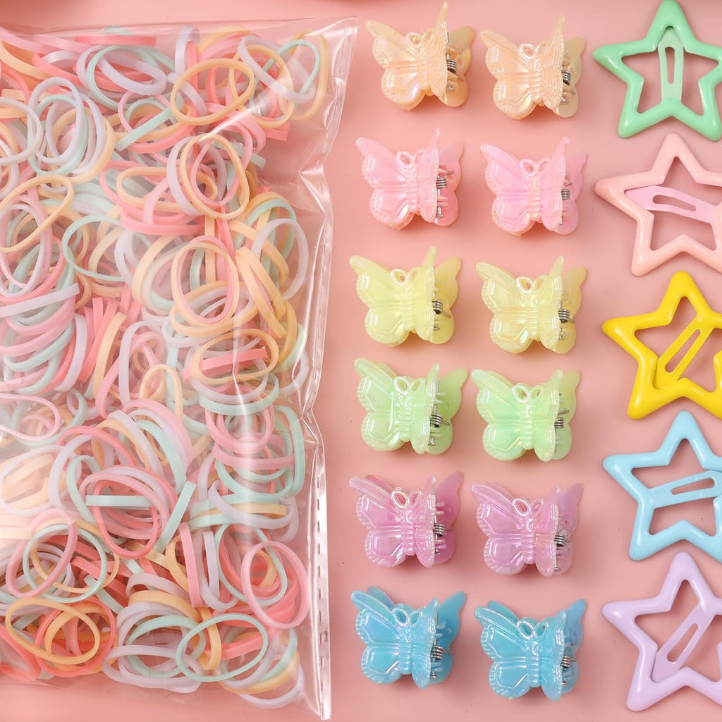 533PCS Hair Accessories Set for Girls,Mini Butterfly Hair Clips and Elastic Hair Ties,Satin Silk Scrunchies,Hair Kit
