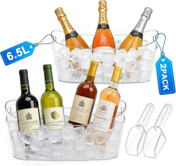 6.5L Ice Bucket 2 Pack Ice Buckets for Parties, Beverage Tub for Cocktail Bar with Handle, Drink Cooler for Wine Beer - Set of 2