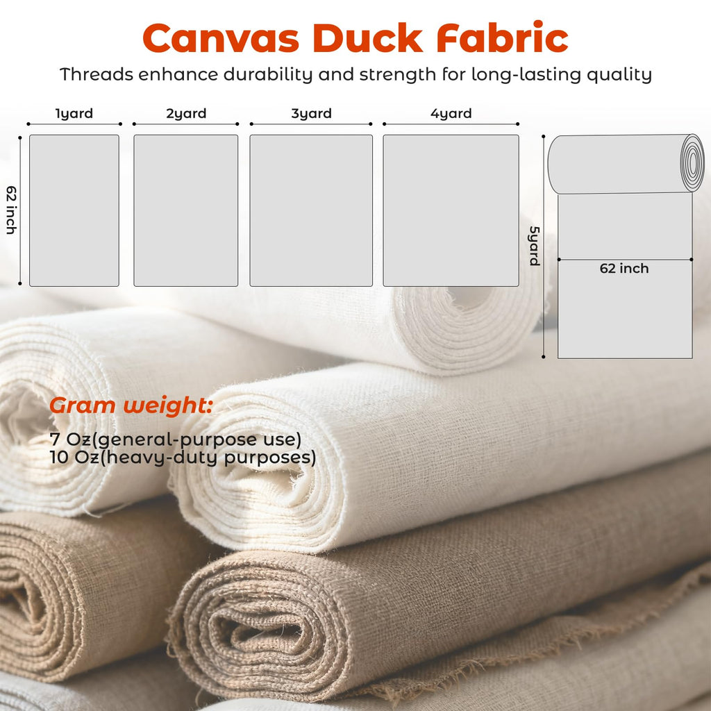 Natural Cotton Duck Canvas Fabric, 60 inches Wide, Heavyweight, for Arts and Crafts (Natural 10oz, 2 Yard)