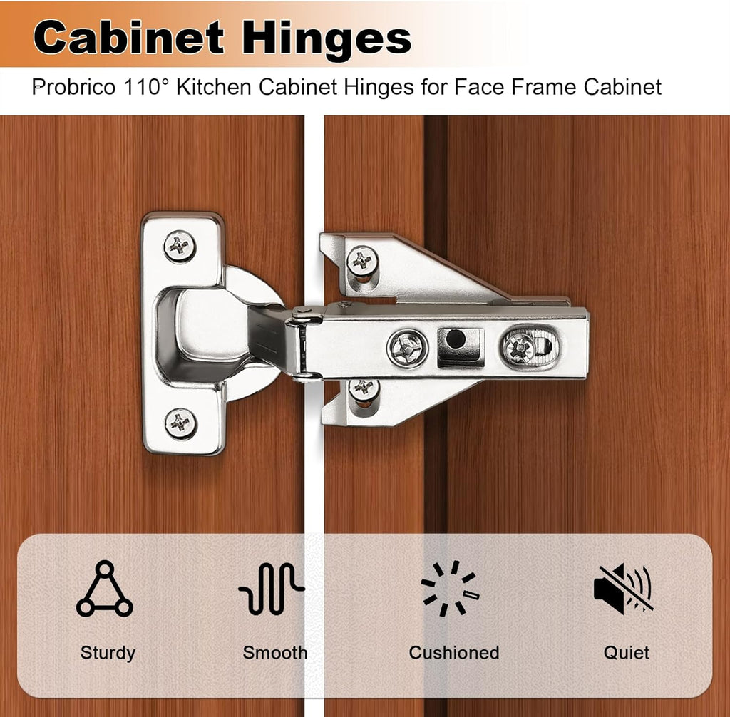 Soft Opening Kitchen Cabinet Hinges 2 Pairs (4 Pieces), Brushed Satin Nickel Face Frame Mounting Concealed Hinges