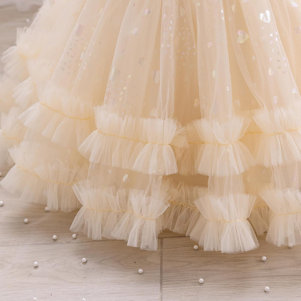 Toddler Baby Girls Sequin Heart Tutu Dress Pageant Wedding Flower Girl Dresses Princess Birthday Party Bowknot Gowns