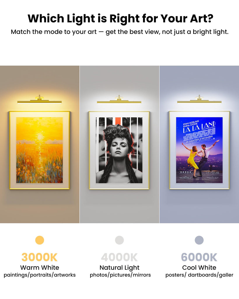 3 Pack Picture Light for Wall Cordless Rechargeable 16in Gold