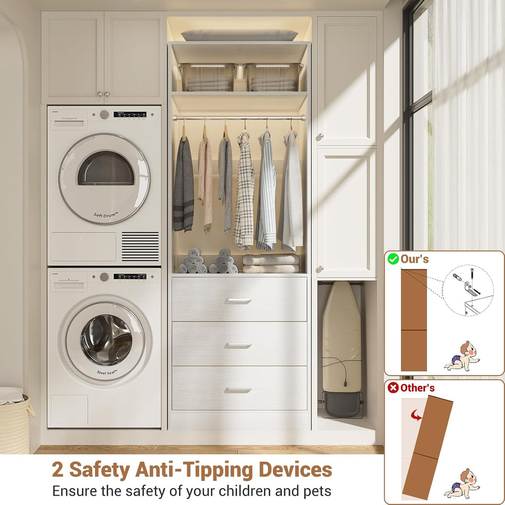 8FT Closet Systems with 12 Wood Drawers, Closet System Set of 4 | 96" Closet Organizer System with 4 Hanging Rods & 4
