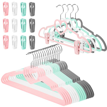 20 Pcs Velvet Clothes Hangers with Clips Non Slip Multicolor
