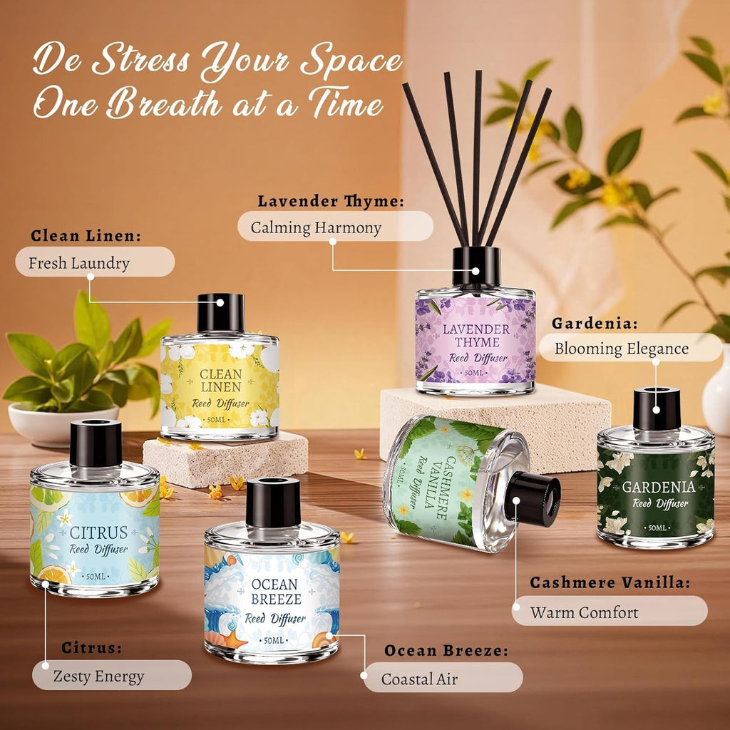 Reed Diffuser Set, 10.14 Oz Reed Diffusers with 30 Sticks - Set of 6