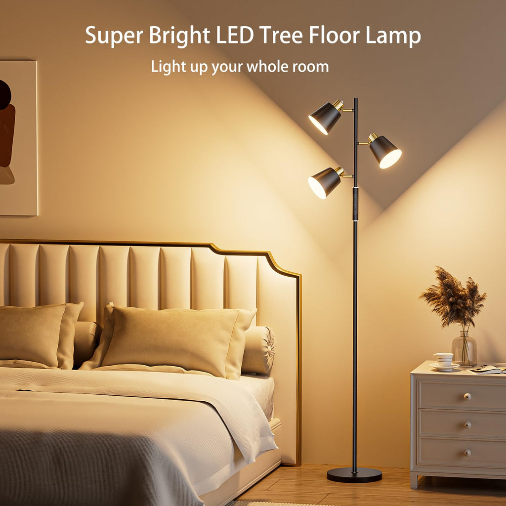 36W LED Tree Floor Lamp, 3 Rotatable Lights Standing Lamps