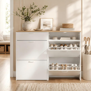 Set of 2 Shoe Cabinets Storage, 2-Pack, White